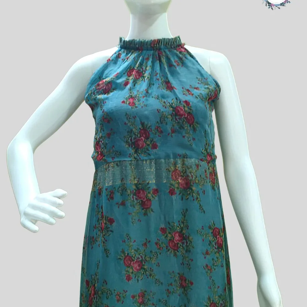 Floral Georgette High Collar Halter Gown - Picture 2 of 4